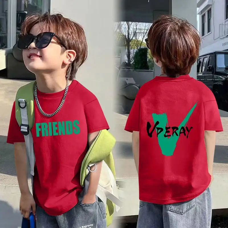 Boys Red Cotton T-Shirt with Dragon Back Design