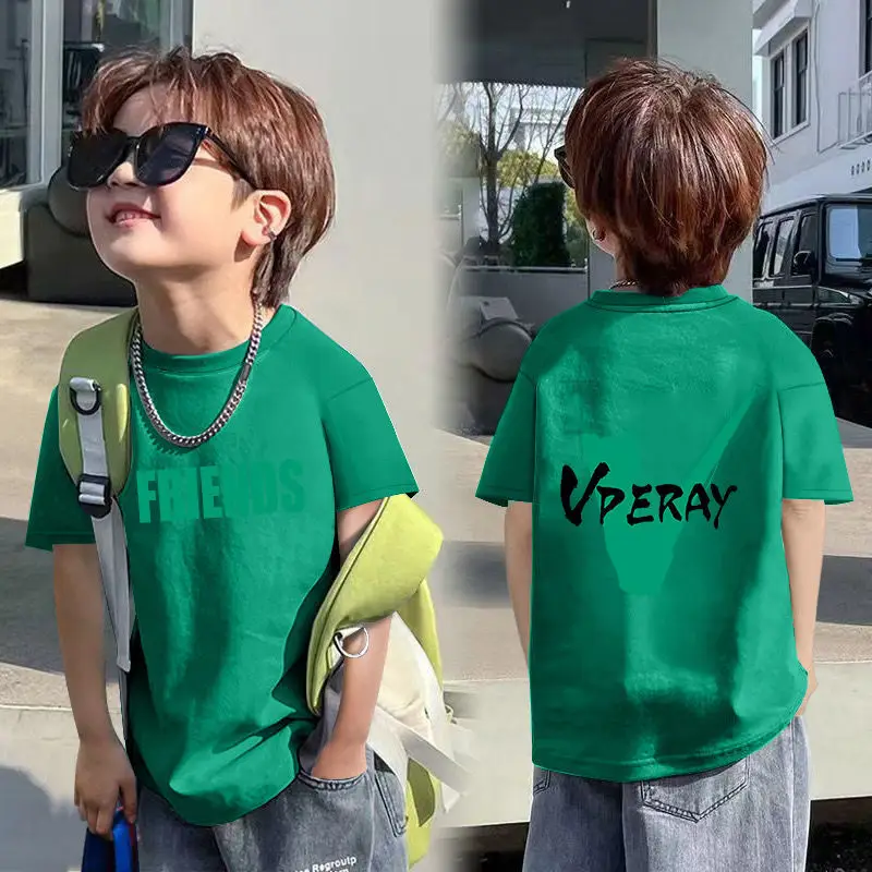 Boys Red Cotton T-Shirt with Dragon Back Design