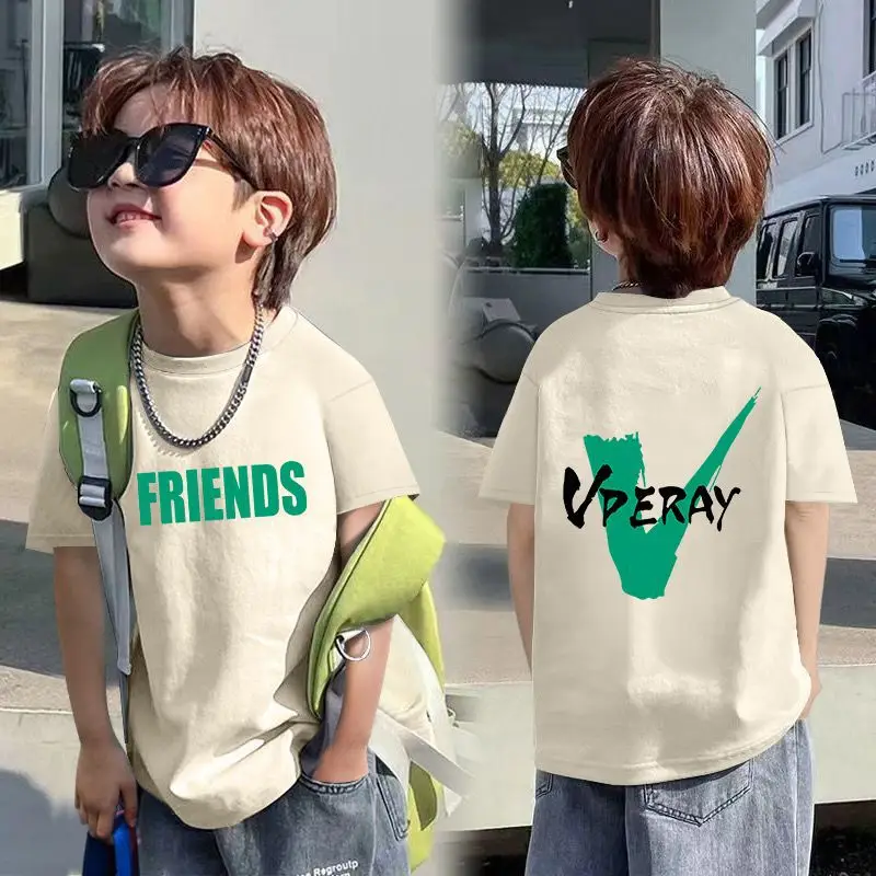 Boys Red Cotton T-Shirt with Dragon Back Design