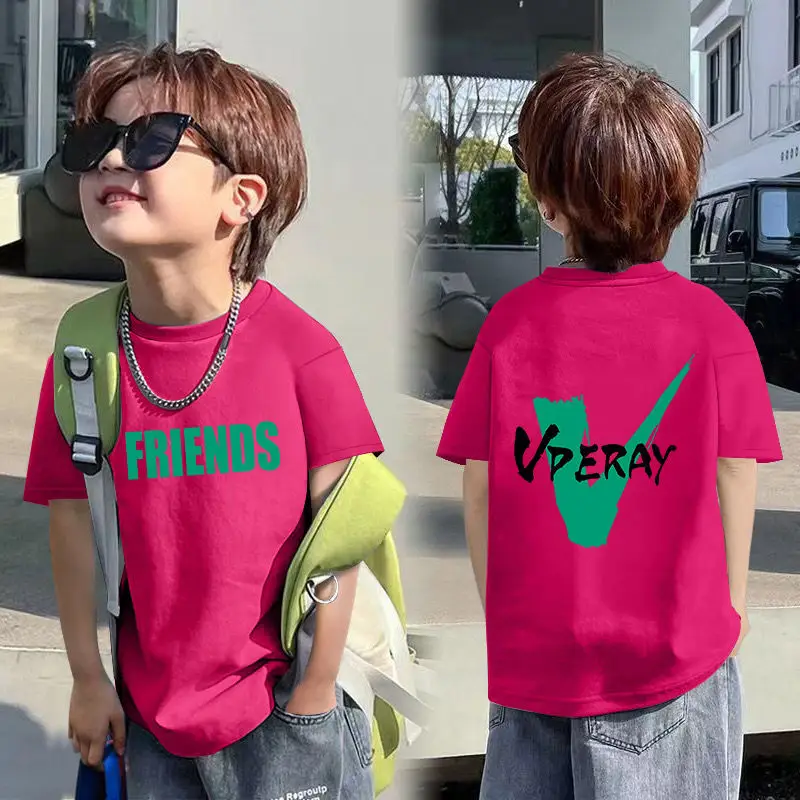 Boys Red Cotton T-Shirt with Dragon Back Design