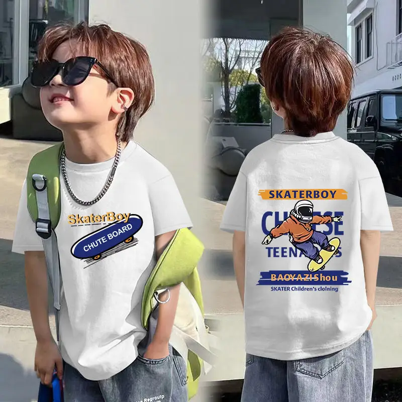 Boys Red Cotton T-Shirt with Dragon Back Design