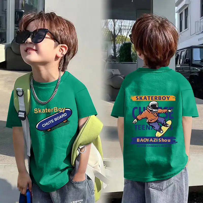 Boys Red Cotton T-Shirt with Dragon Back Design