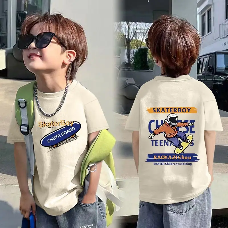 Boys Red Cotton T-Shirt with Dragon Back Design