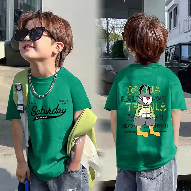 Boys Red Cotton T-Shirt with Dragon Back Design