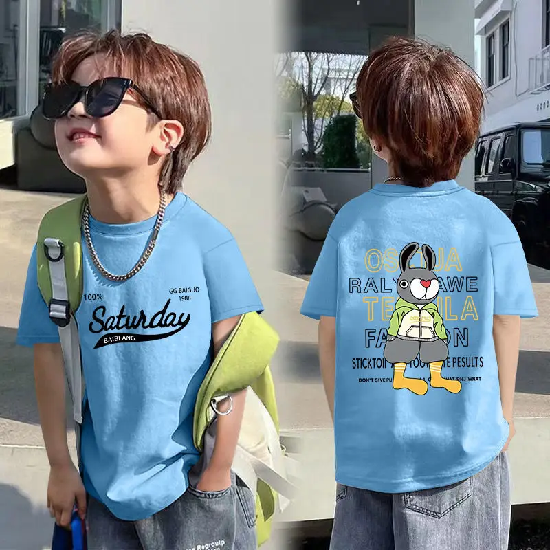 Boys Red Cotton T-Shirt with Dragon Back Design
