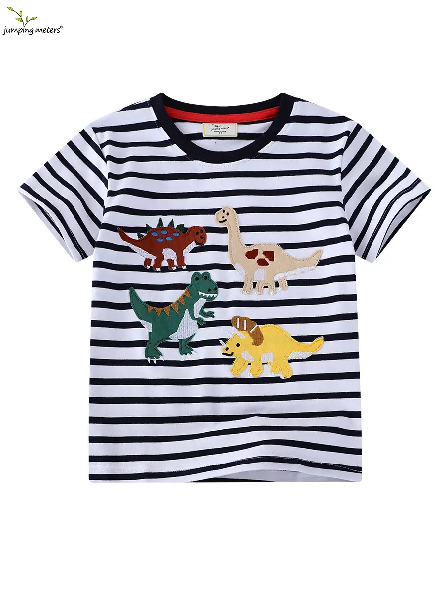 2025 Kids Dinosaur Striped T-Shirt Boys Summer Wear