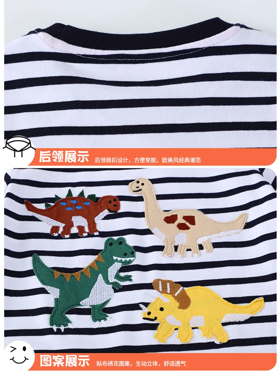 2025 Kids Dinosaur Striped T-Shirt Boys Summer Wear