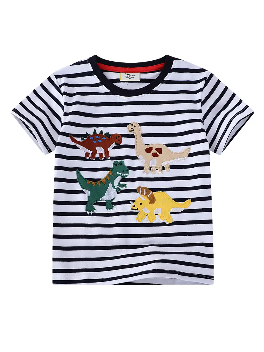 2025 Kids Dinosaur Striped T-Shirt Boys Summer Wear