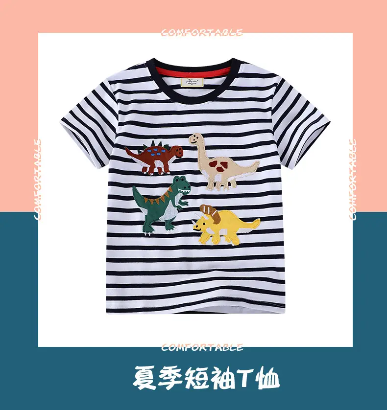 2025 Kids Dinosaur Striped T-Shirt Boys Summer Wear — feature 2
