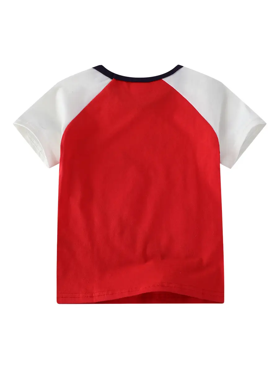 2025 Summer Boys T-Shirt White Short Sleeve Contrast Sleeve