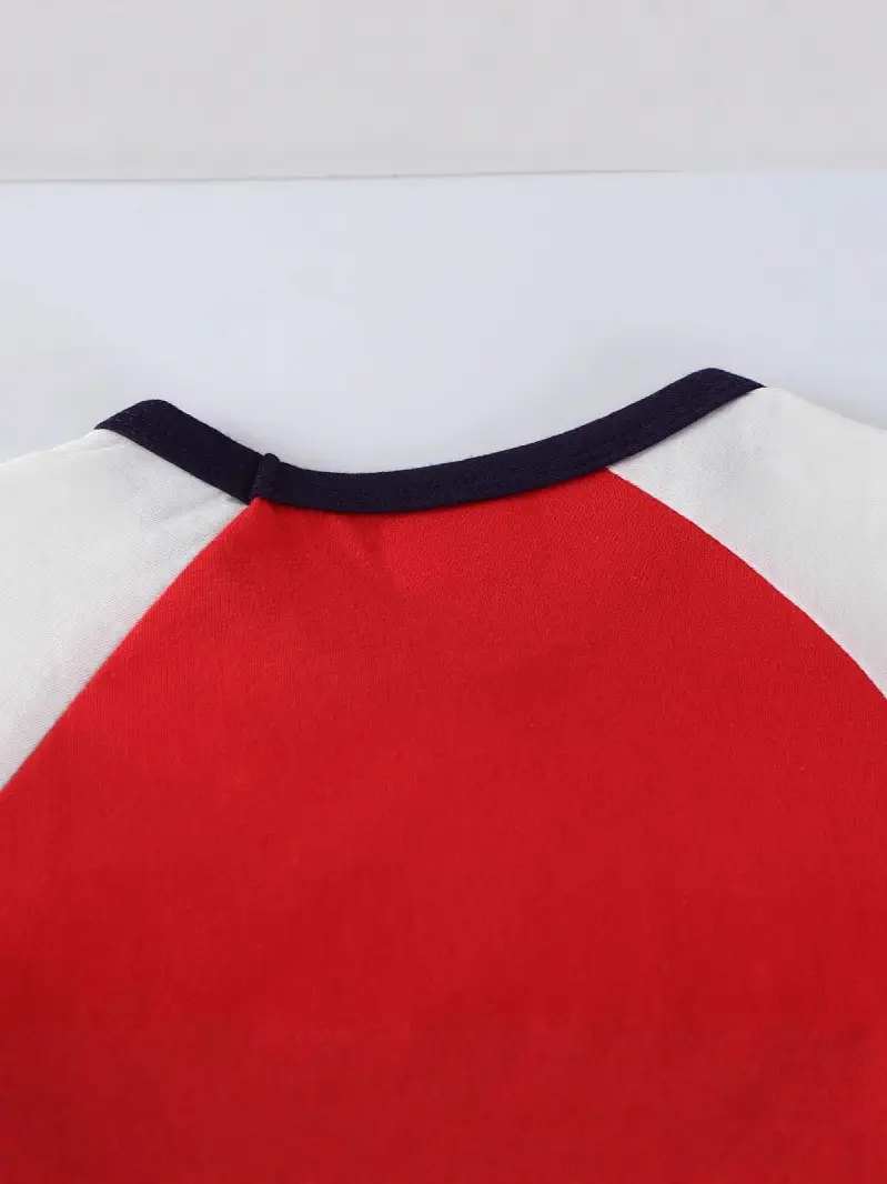 2025 Summer Boys T-Shirt White Short Sleeve Contrast Sleeve