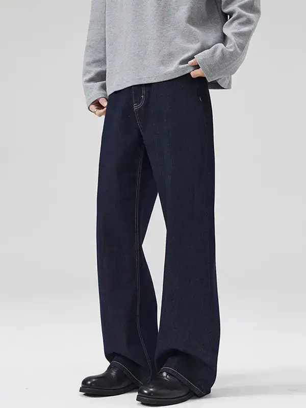 Dark Blue Cattle Jeans for Men Loose Classic Fit