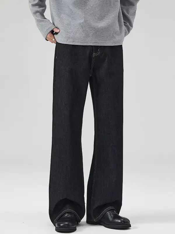 Dark Blue Cattle Jeans for Men Loose Classic Fit