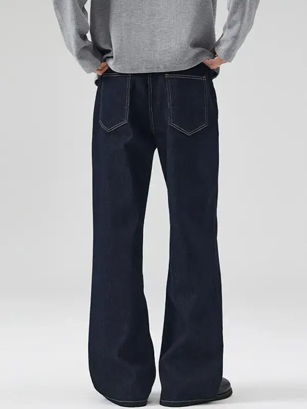 Dark Blue Cattle Jeans for Men Loose Classic Fit