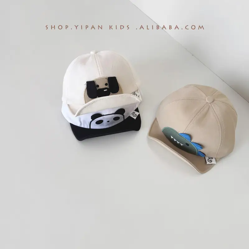 One Pan South Korea Baby Hats 2025 Cartoon Embroidery White Black - Image 4