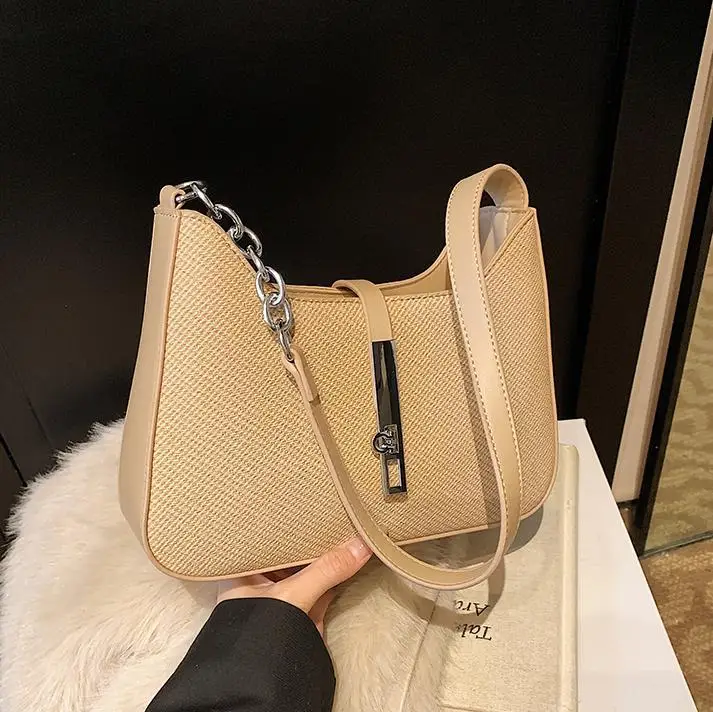 Black Textured Shoulder Bag with Chain Strap