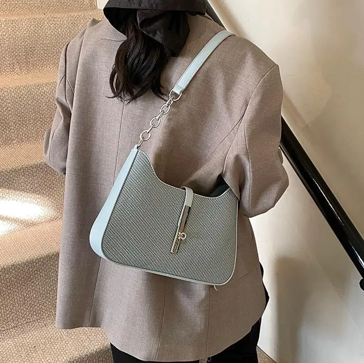 Black Textured Shoulder Bag with Chain Strap