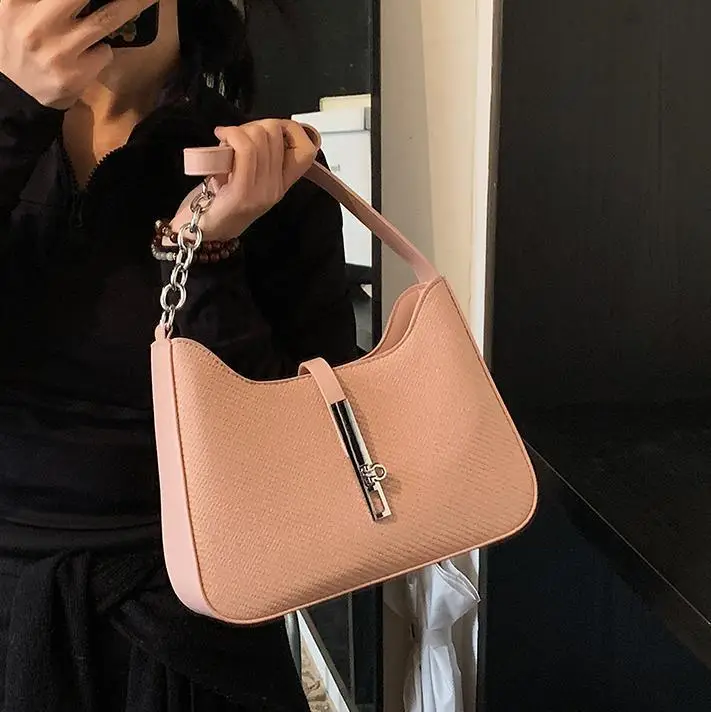 Black Textured Shoulder Bag with Chain Strap