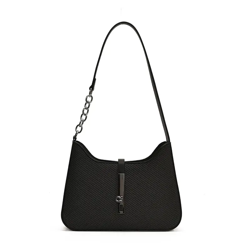 Black Textured Shoulder Bag with Chain Strap