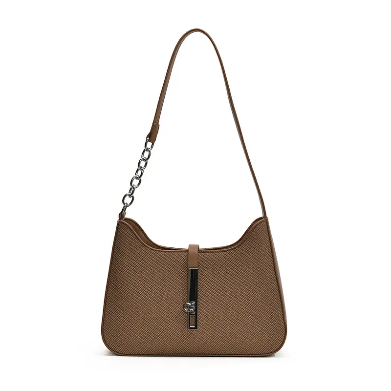 Black Textured Shoulder Bag with Chain Strap