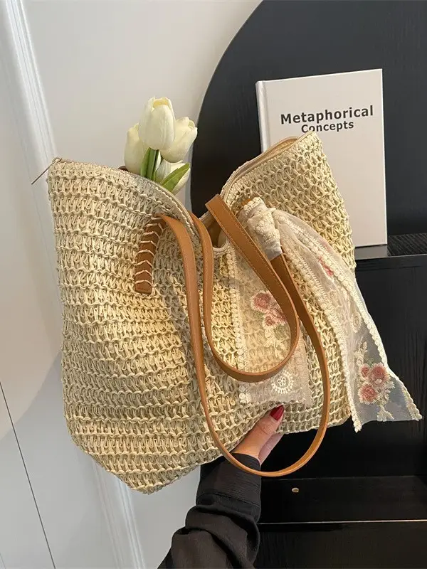 Women Straw Bag Large Capacity Shoulder Tote 2025 - Image 3