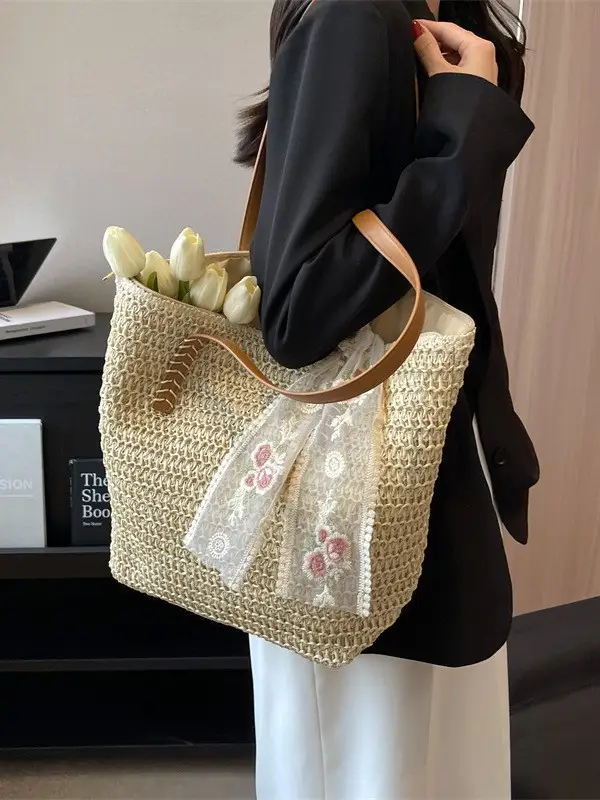 Women Straw Bag Large Capacity Shoulder Tote 2025 - Image 5
