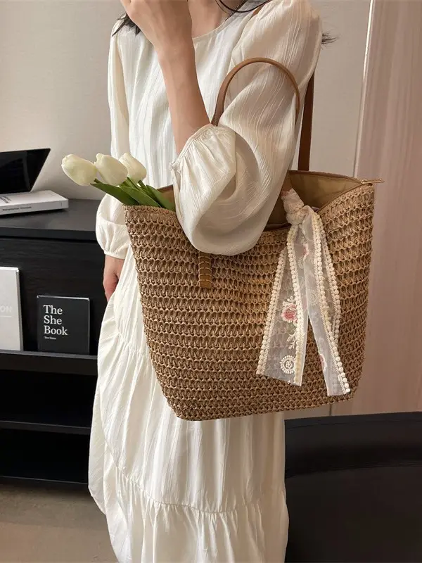 Women Straw Bag Large Capacity Shoulder Tote 2025 - Image 6
