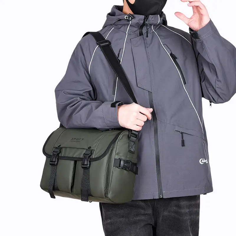 Men's Olive Green Shoulder Bag with 5 Pockets