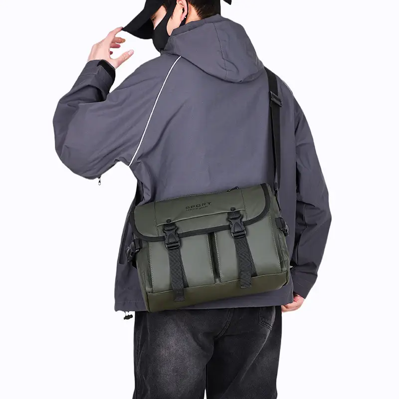 Men's Olive Green Shoulder Bag with 5 Pockets