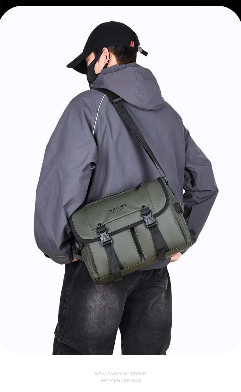 Men's Olive Green Shoulder Bag with 5 Pockets — feature 3