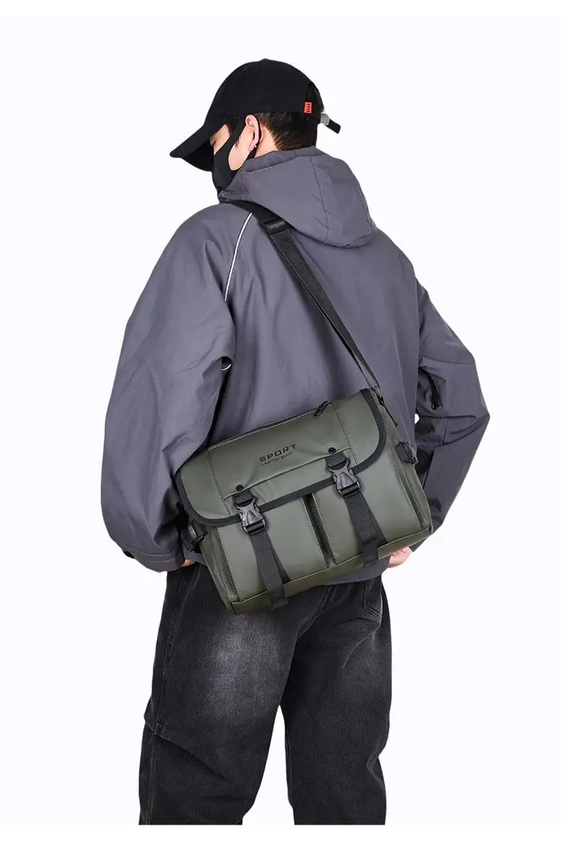 Men's Olive Green Shoulder Bag with 5 Pockets — feature 33