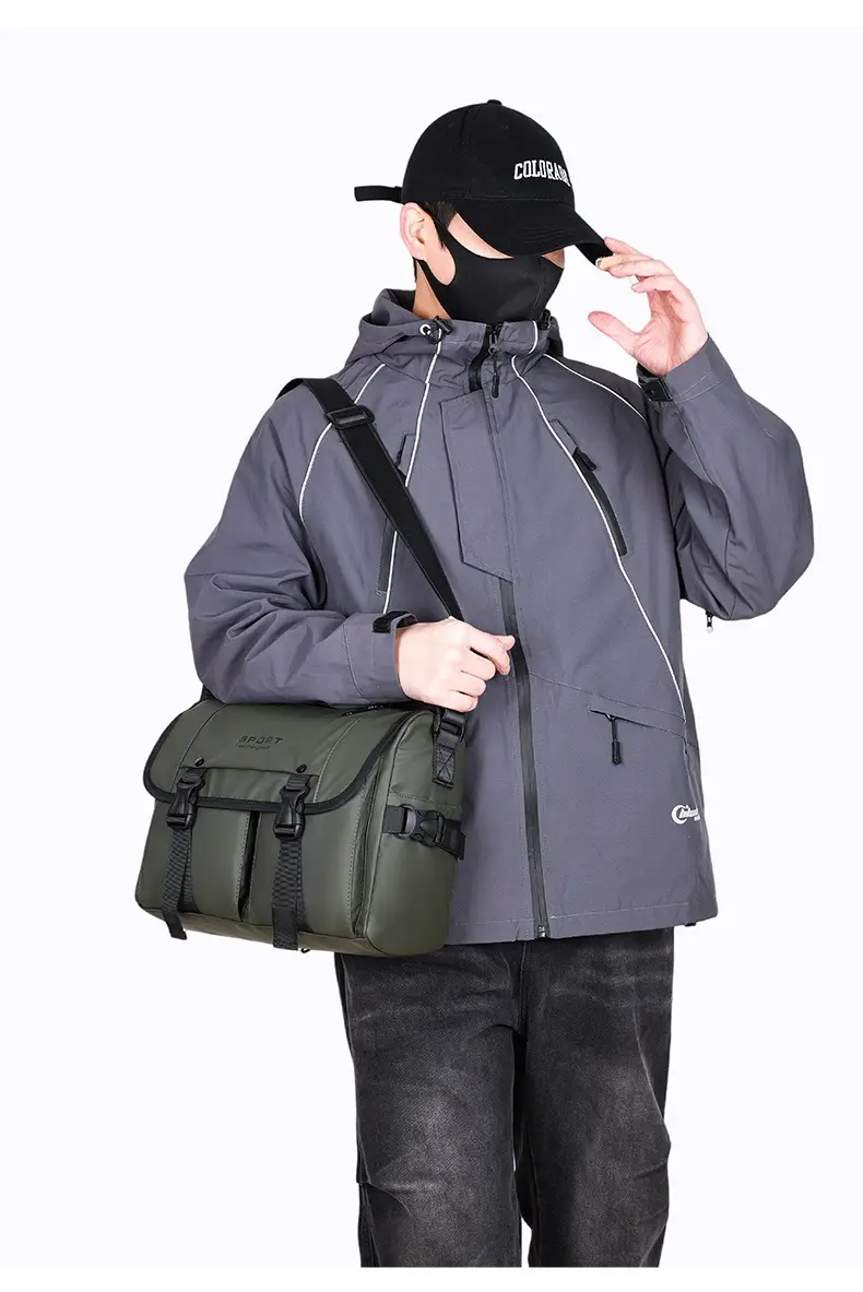 Men's Olive Green Shoulder Bag with 5 Pockets — feature 34
