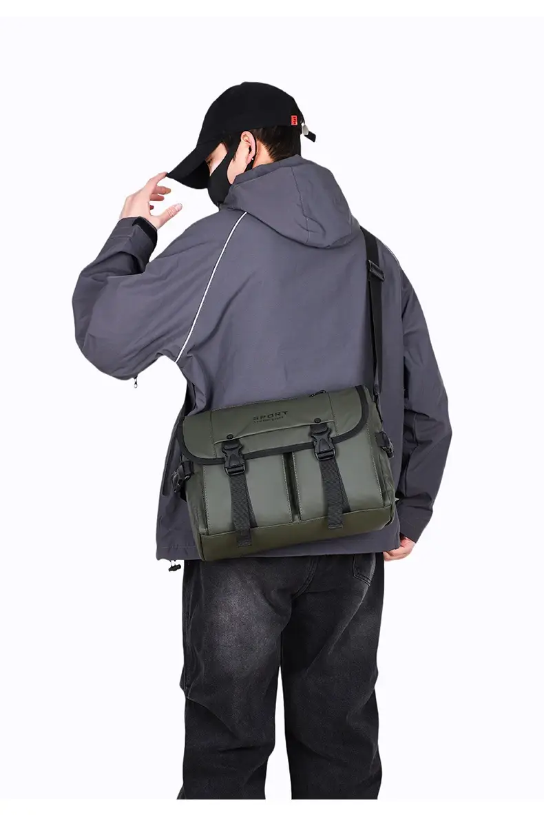 Men's Olive Green Shoulder Bag with 5 Pockets — feature 35