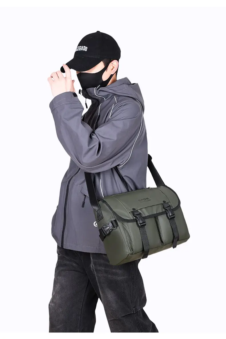 Men's Olive Green Shoulder Bag with 5 Pockets — feature 36