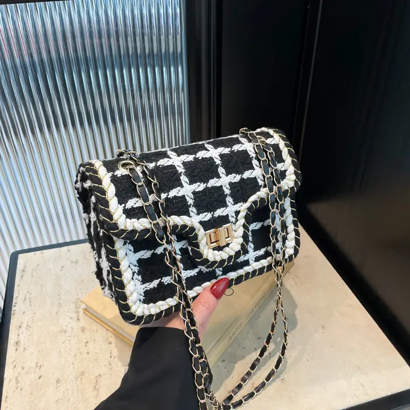 Western Style Women's Crossbody Bag Black White Check 2024 - Image 3