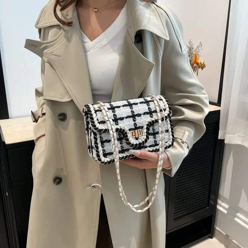 Western Style Women's Crossbody Bag Black White Check 2024 - Image 4