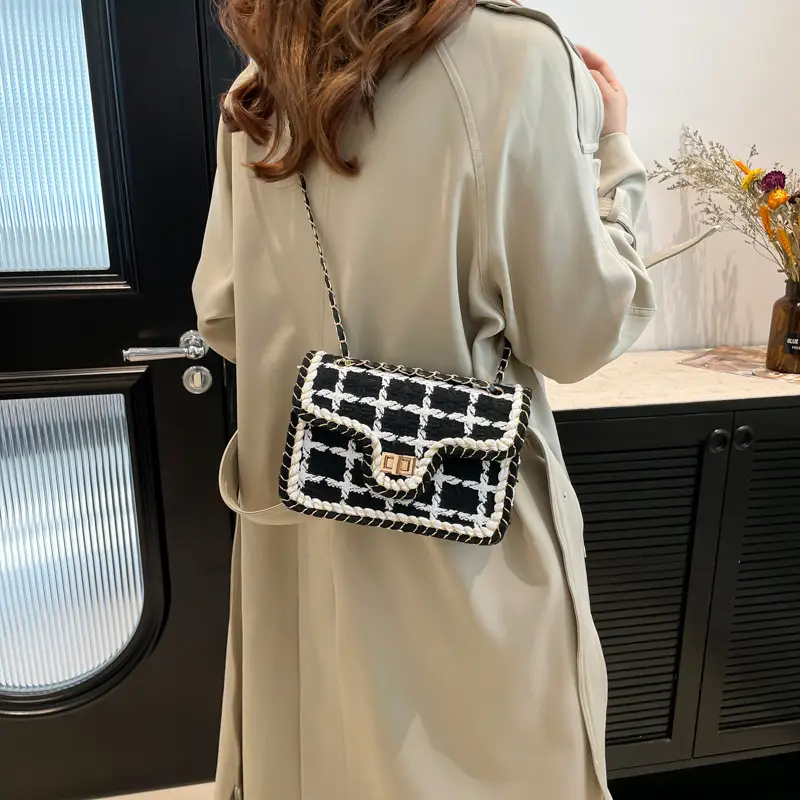 Western Style Women's Crossbody Bag Black White Check 2024 - Image 5