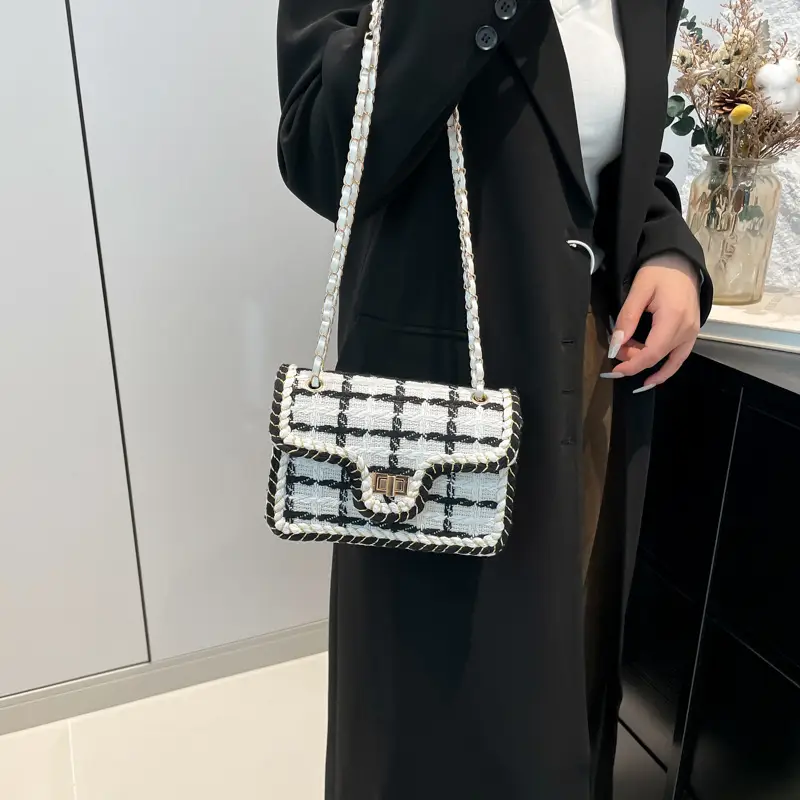 Western Style Women's Crossbody Bag Black White Check 2024 - Image 6