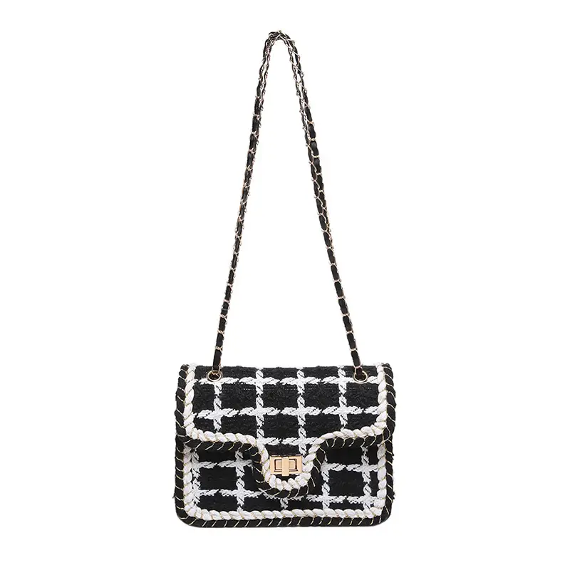 Western Style Women's Crossbody Bag Black White Check 2024 - Image 7