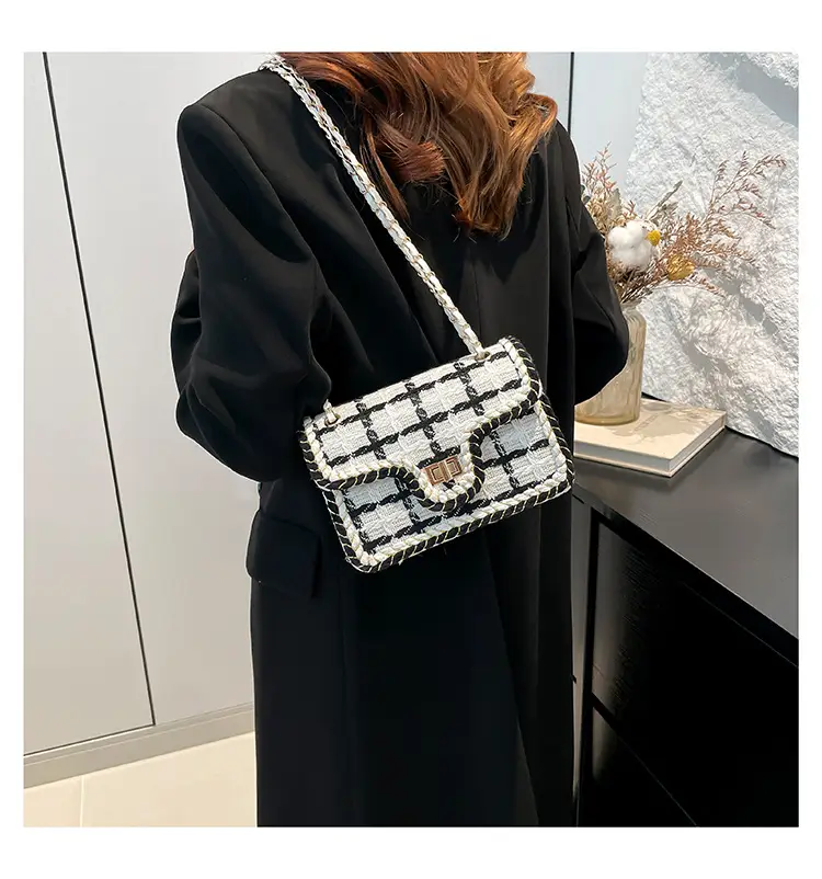 Western Style Women's Crossbody Bag Black White Check 2024 — feature 10