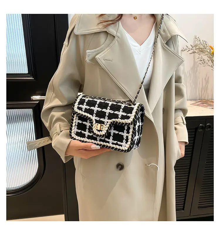 Western Style Women's Crossbody Bag Black White Check 2024 — feature 13