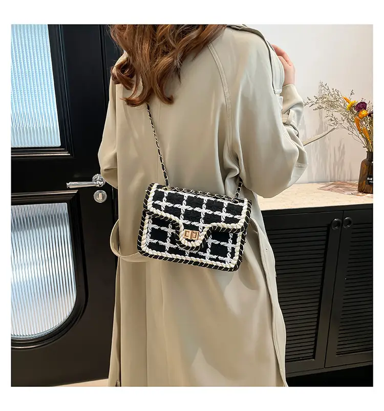 Western Style Women's Crossbody Bag Black White Check 2024 — feature 14