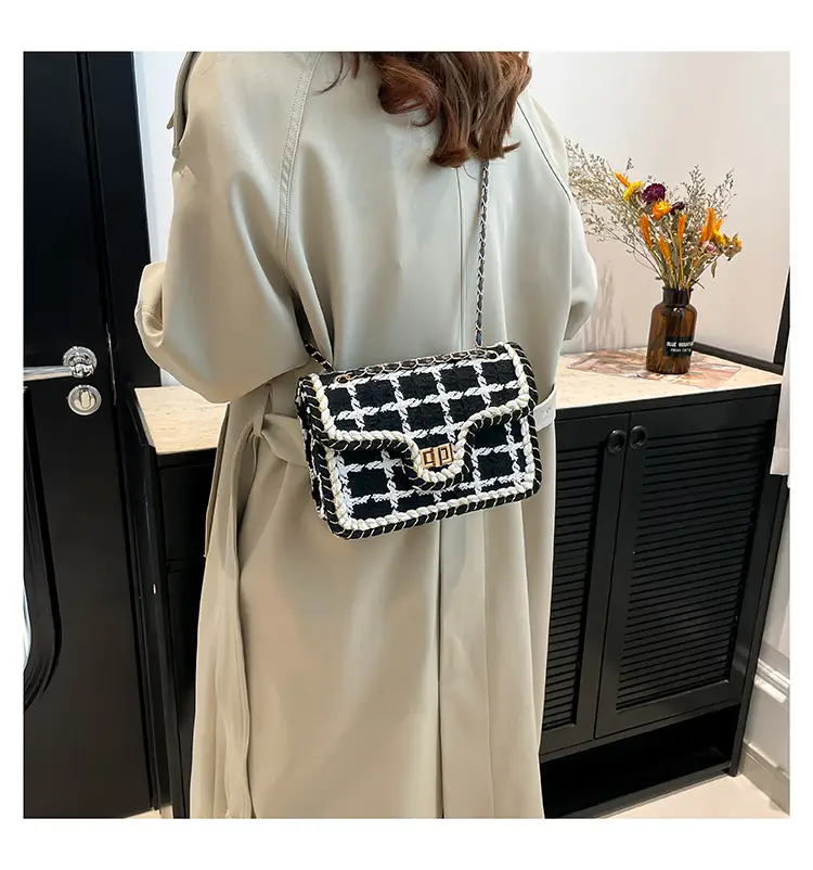 Western Style Women's Crossbody Bag Black White Check 2024 — feature 15