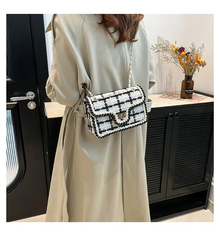 Western Style Women's Crossbody Bag Black White Check 2024 — feature 17