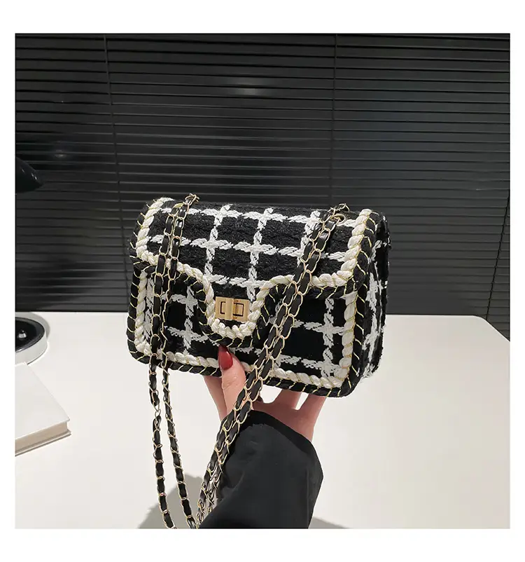 Western Style Women's Crossbody Bag Black White Check 2024 — feature 19