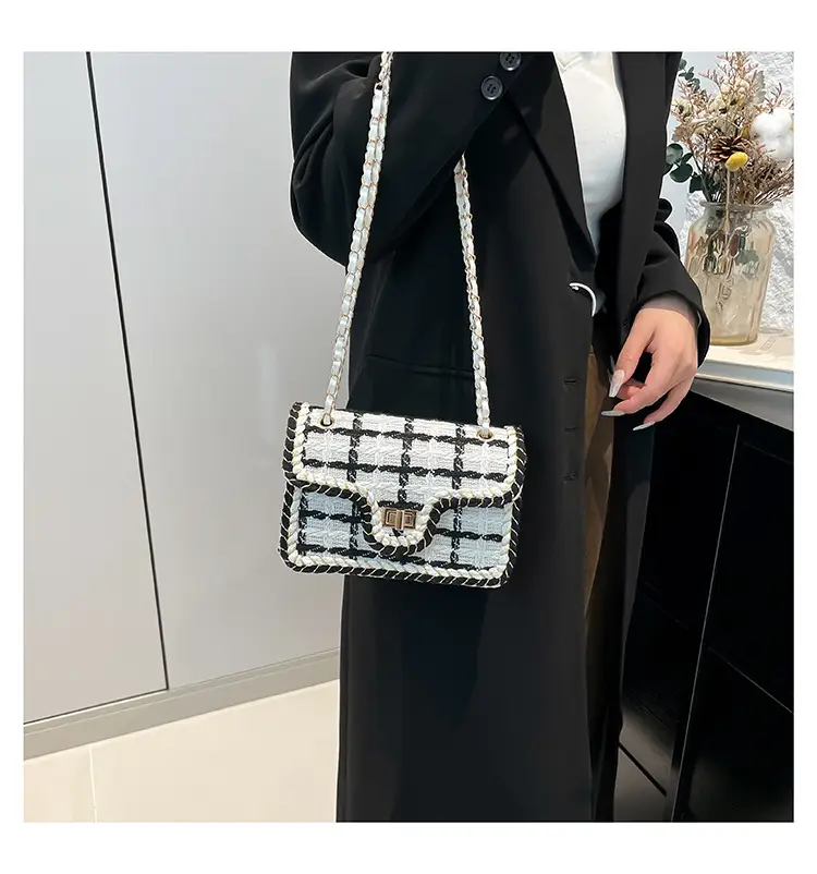 Western Style Women's Crossbody Bag Black White Check 2024 — feature 7