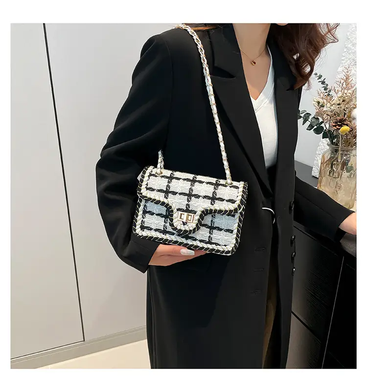 Western Style Women's Crossbody Bag Black White Check 2024 — feature 8
