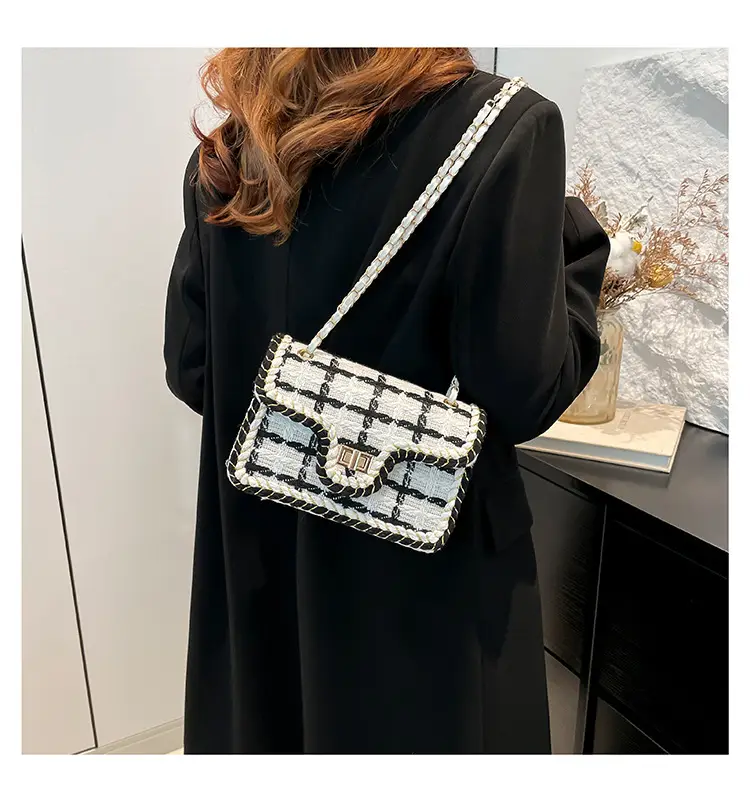 Western Style Women's Crossbody Bag Black White Check 2024 — feature 9