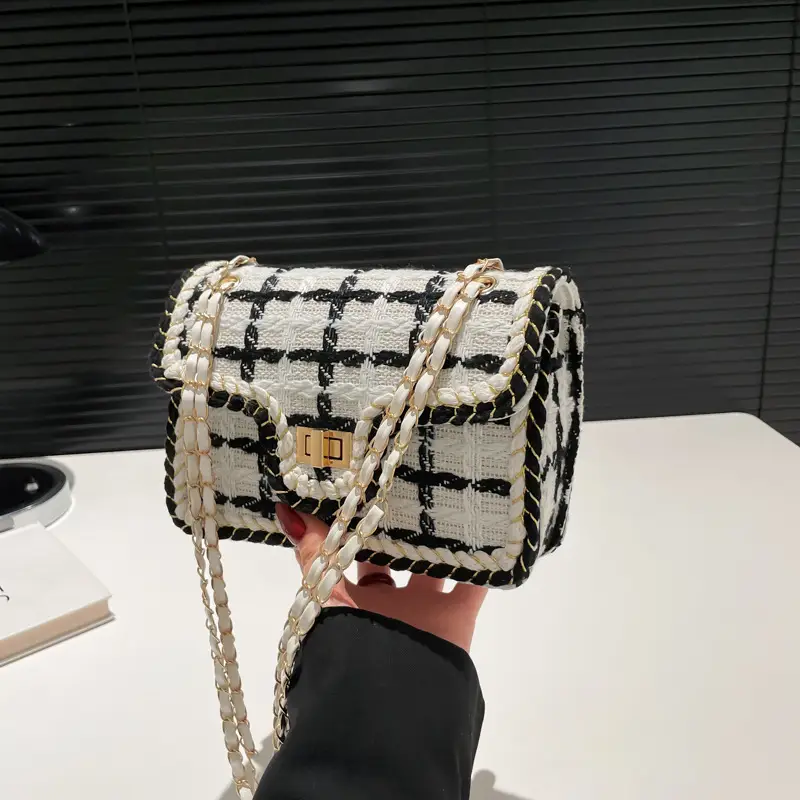 Western Style Women's Crossbody Bag Black White Check 2024 - Image 2