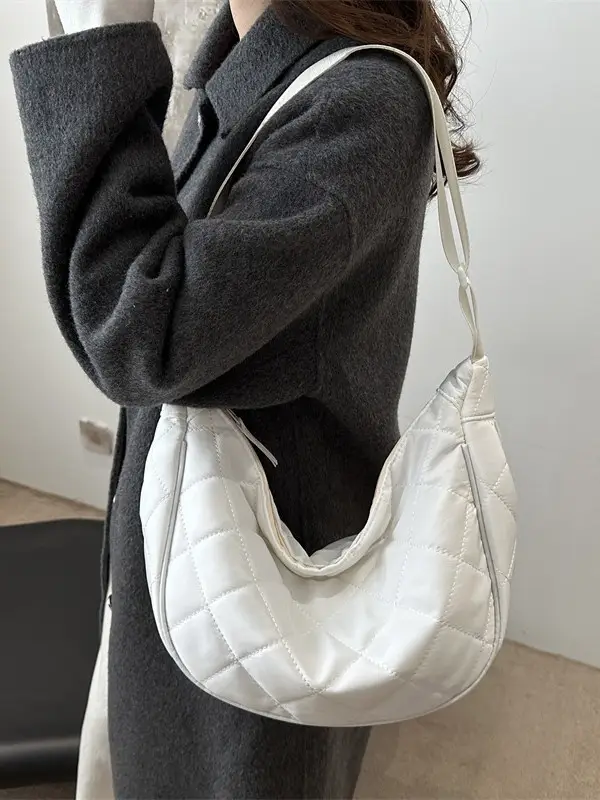 White Rhombic Quilted Shoulder Bag for Women - Image 6